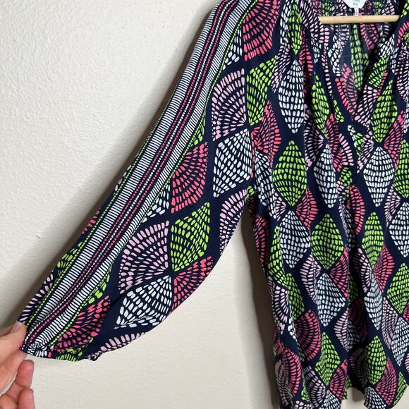 Crown & Ivy Navy Print Peasant Blouse Medium - Picture 3 of 9